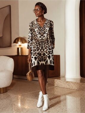 Chico's Leopard Print Shift Dress in Brown and Cream